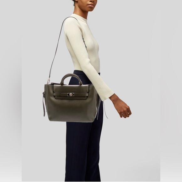 Michael Kros Hamilton Legacy Large Leather Belted Satchel Green - Picture 2 of 7